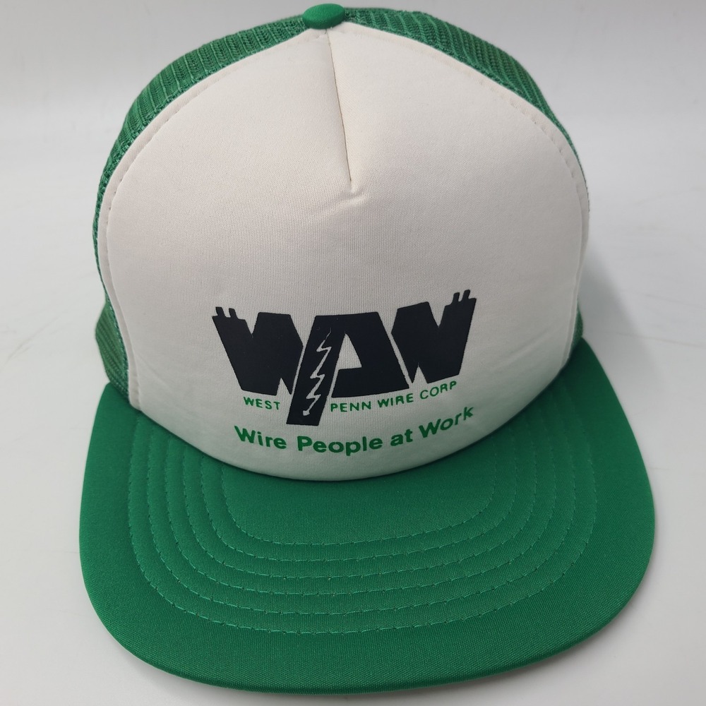 Vintage Trucker Hat Snapback Mesh Green White West Penn Wire Corp People at Work
